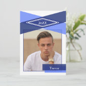 Modernes Open House mit blauer Geometrie Einladung (Stehend Vorderseite)