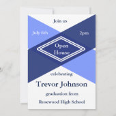 Modernes Open House mit blauer Geometrie Einladung (Rückseite)