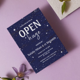 Modernes Open House Navy Blue Stars Housewarming Einladung
