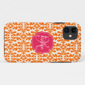 Modernes orange Arabeske-Damast-Rosa Case-Mate iPhone Hülle (Rückseite (Horizontal))