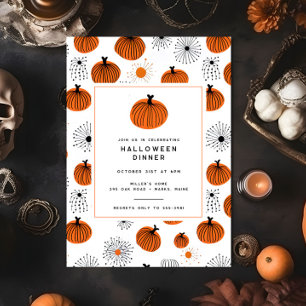 Modernes Orange Black Pumpkin Halloween Abendessen Einladung