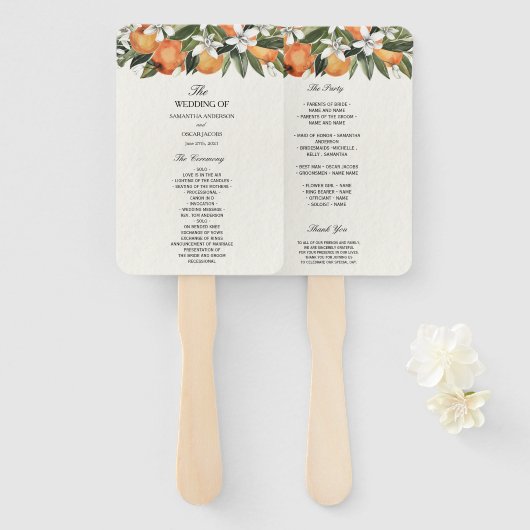 Modernes Orange & Blume Aquarell Fächer (Vorne und Hinten)