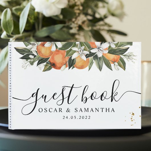 Modernes Orange & Blume Aquarell Gästebuch