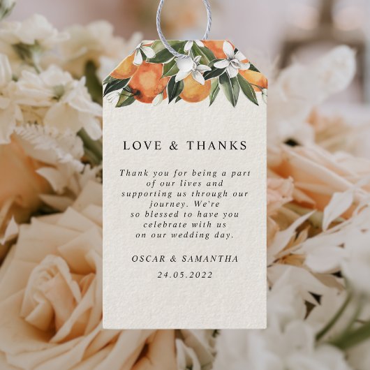 Modernes Orange & Blume Aquarell Geschenkanhänger