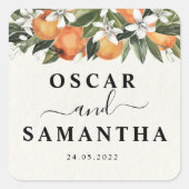 Modernes Orange & Blume Aquarell Quadratischer Aufkleber (Vorderseite)