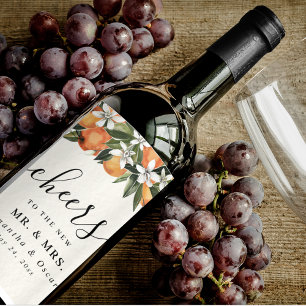 Modernes Orange & Blume Aquarell Weinetikett