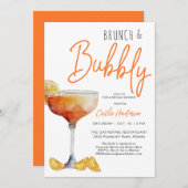 Modernes Orange Brunch und Bubbly Brautparty Einladung (Vorne/Hinten)