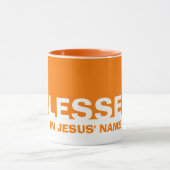 Modernes Orange, das im Namen Jesu Christlich Tasse (Zentrum)