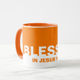 Modernes Orange, das im Namen Jesu Christlich Tasse