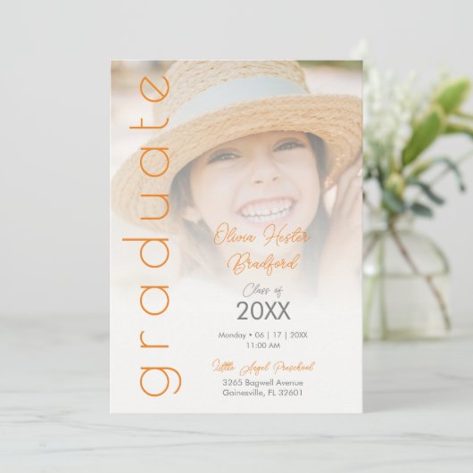 Modernes Orange Extravagant Vellum Overlay Effect Einladung (Stehend Vorderseite)