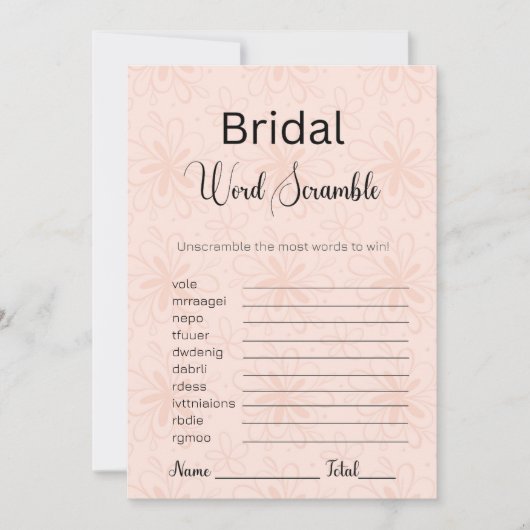 Modernes Orange Floral Bridal Word Scramble Game Einladung (Vorderseite)