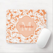 Modernes orange Girly mit Blumenmonogramm mit Mousepad (Mit Mouse)