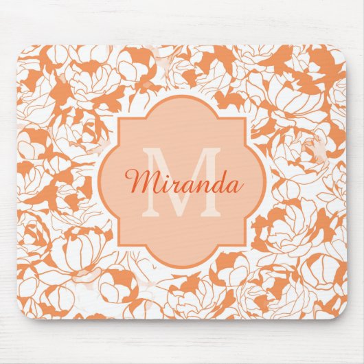 Modernes orange Girly mit Blumenmonogramm mit Mousepad (Vorne)