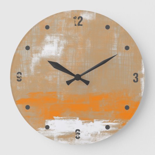Modernes Orange Grau Abstrakt Große Wanduhr (Vorderseite)