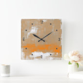 Modernes Orange Grau Abstrakt Quadratische Wanduhr (Zuhause)