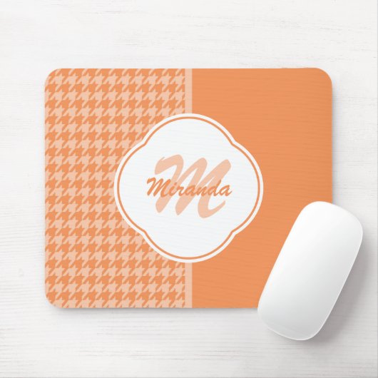 Modernes orange Hahnentrittmuster-Monogramm und Mousepad (Mit Mouse)