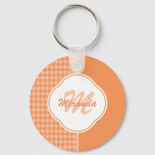 Modernes orange Hahnentrittmuster-Monogramm und Schlüsselanhänger