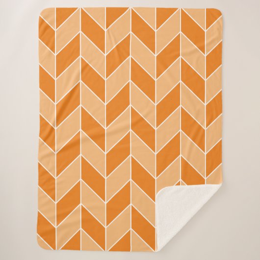 Modernes Orange Peach Herringbone Zickzack Muster Sherpadecke (Vorderseite)
