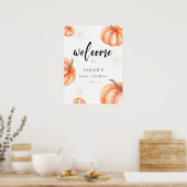 Modernes Orange Pumpkin Baby Dusche Begrüßungszeic Poster (Küche)