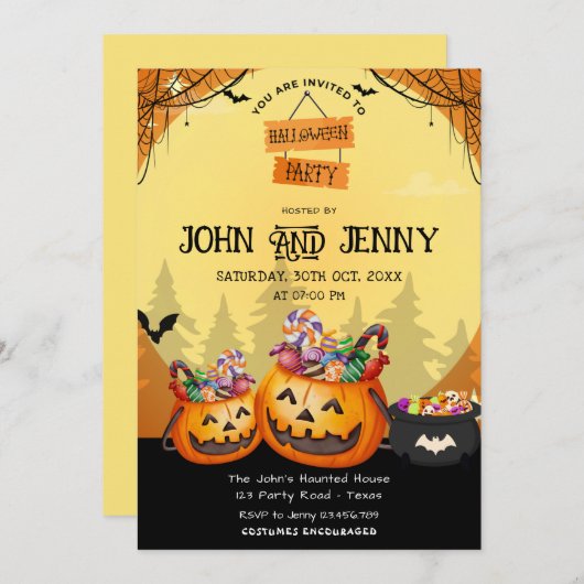 Modernes Orange Pumpkin Fall Halloween KostümParty Einladung (Vorne/Hinten)