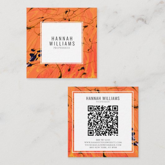 Modernes Orange QR Code Terracotta Paint Pattern Quadratische Visitenkarte (Vorne/Hinten)