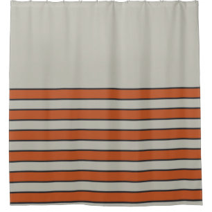 Modernes Orange Red Silver Gray Strip Muster Duschvorhang