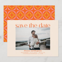 Modernes Orange Retro Typografy Foto Wedding Save The Date