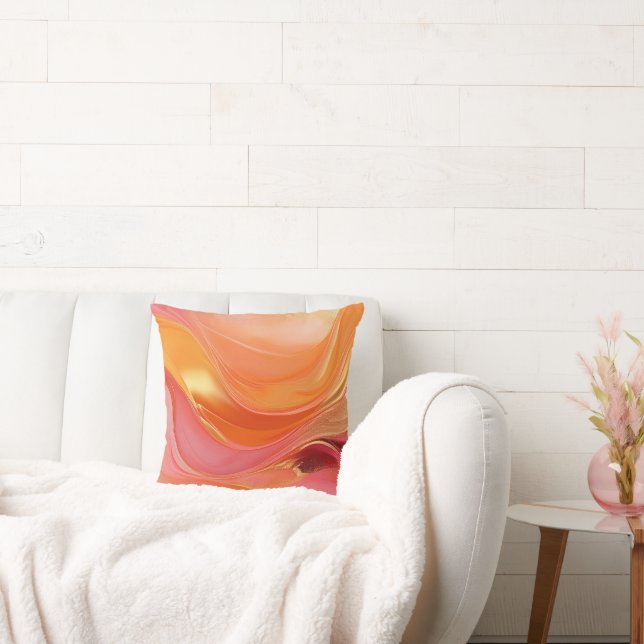 Modernes Orange Rosa und Gold- Kissen (Liege)