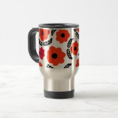 Modernes orange-rotes florales Monogramm Reisebecher (Vorderseite Links)
