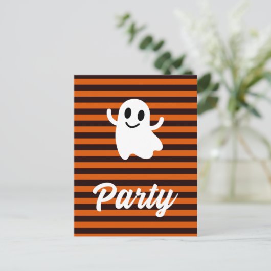 Modernes Orange Stripes Ghost-Halloween-Party Postkarte (Stehend Vorderseite)