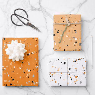 Modernes Orange Terrazzo Muster Geschenkpapier Set