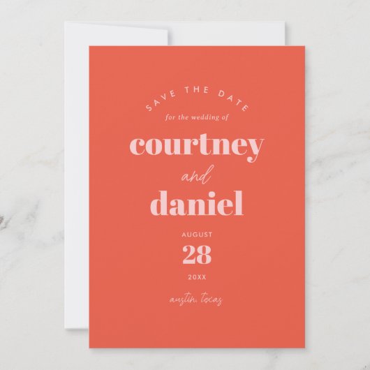 Modernes Orange Trendy Foto Save the Date (Vorderseite)