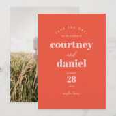 Modernes Orange Trendy Foto Save the Date (Vorne/Hinten)