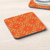 Modernes Orange- und Gold-Floral-Muster Untersetzer (Linke Seite)