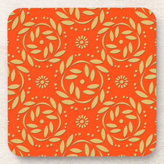 Modernes Orange- und Gold-Floral-Muster Untersetzer (Vorderseite)