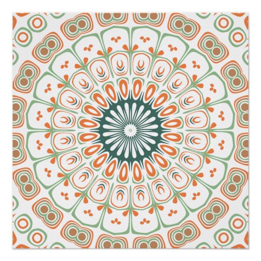 Modernes Orange- und Green-Mandala-Muster Poster (Vorderseite)