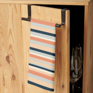 Modernes Orange- und Navy-Vertikal-Streifen Gemust Geschirrtuch