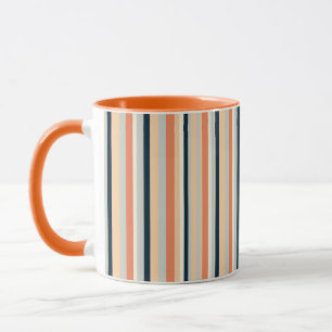Modernes Orange- und Navy-Vertikal-Streifen Gemust Tasse