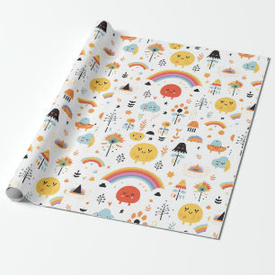 Modernes Orange- und Schwarzkürbisbohr Geschenkpapier