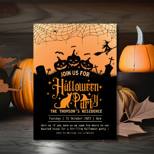 Modernes Orange und Spuk Schwarzes Halloween Einladung