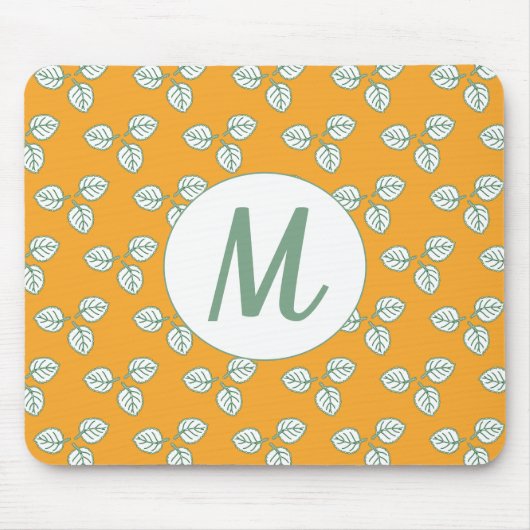 Modernes Orange- und Weißleaf-Muster Mousepad (Vorne)