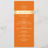 Modernes Orange Wedding Menu Menükarte (Vorderseite)