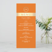 Modernes Orange Wedding Menu Menükarte (Stehend Vorderseite)