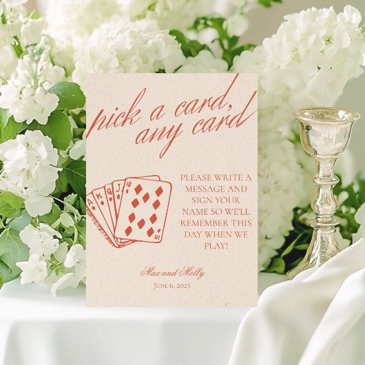 Modernes Orange Wedding Playing Cards Pedestzeiche Sockelschild