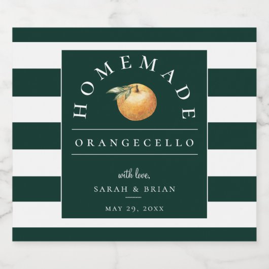 Modernes Orangecello Label für grüne Streifen Alkoholflaschenetikett (Einzelnes Label)