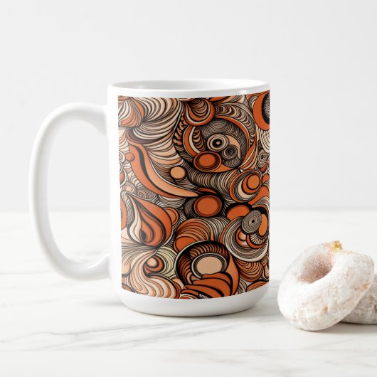 Modernes, orangefarbenes Abstraktes Muster Kaffeetasse (Mit Donut)