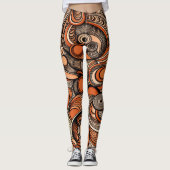 Modernes, orangefarbenes Abstraktes Muster Leggings (Vorderseite)