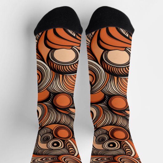 Modernes, orangefarbenes Abstraktes Muster Socken (Oben)