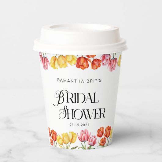 Modernes orangefarbenes Brautparty Pappbecher (Vorderseite)