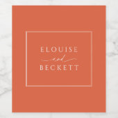 Modernes orangefarbenes Etikett für Hochzeitsflasc (Einzelnes Label)